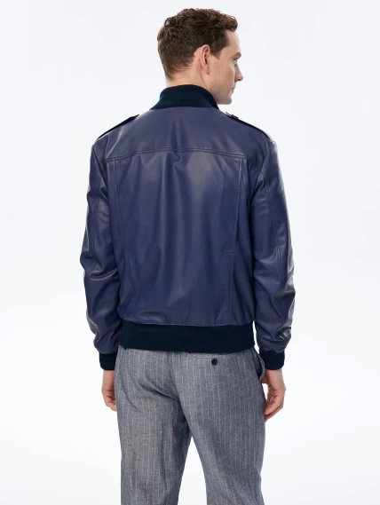 Мужская кожаная куртка бомбер премиум класса Роми, синяя, размер 50, артикул 29720-5