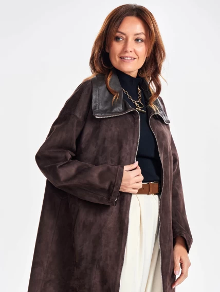 Трендовое женское замшевое пальто оверсайз премиум класса 3061з, коричневое, размер 50, артикул 63430-0