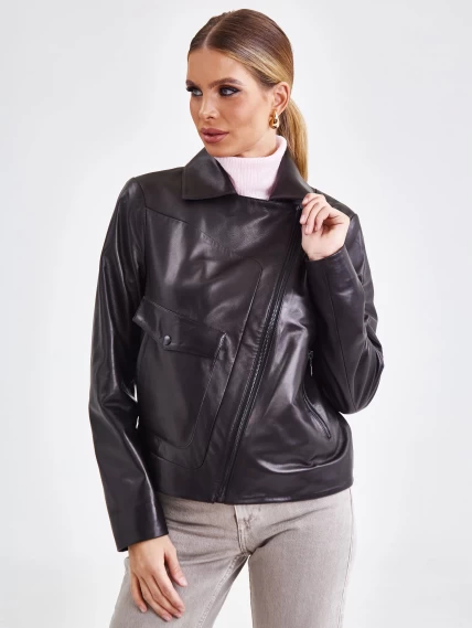 Короткая женская кожаная куртка косуха премиум класса 3032, черная, размер 44, артикул 23241-0