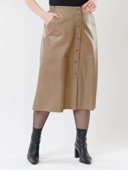 Длинная кожаная юбка из натуральной кожи 08, серо-коричневая, размер 44, артикул 85541-4