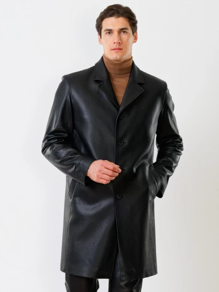 Мужской удлиненный кожаный пиджак премиум класса 22/1, черный, размер 56, артикул 29580-6