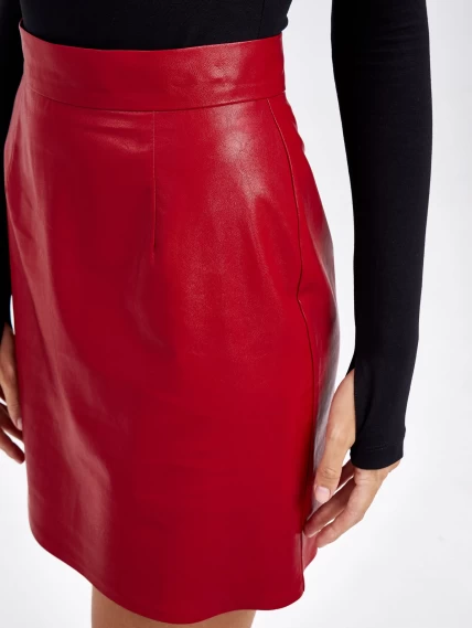 Женские кожаная юбка из экокожи 4539989, красная, размер 44, артикул 85850-4