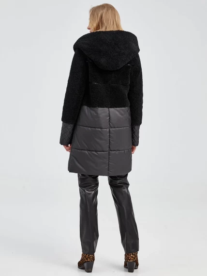 Демисезонный комплект женский: Пальто комбинированное 807 + Брюки 02, черный, размер 42, артикул 111228-1