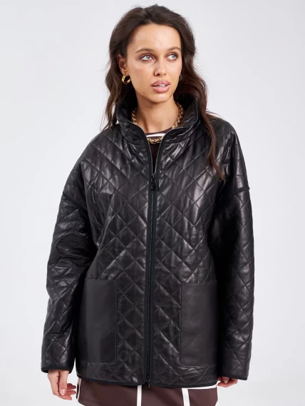 Кожаная женская стеганная куртка премиум класса 3043, черная, размер 46, артикул 23260-1