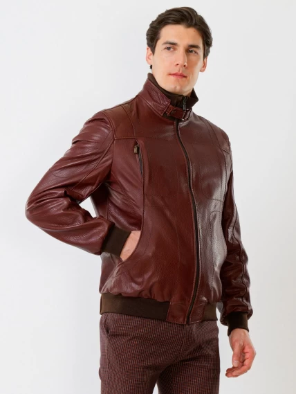 Кожаная куртка бомбер мужская премиум класса 521, коньячная, размер 48, артикул 28631-6