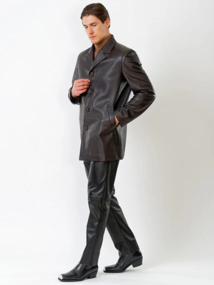 Кожаный костюм мужской: Пиджак 21/1 + Брюки 01, коричневый/черный, размер 48, артикул 140010-6