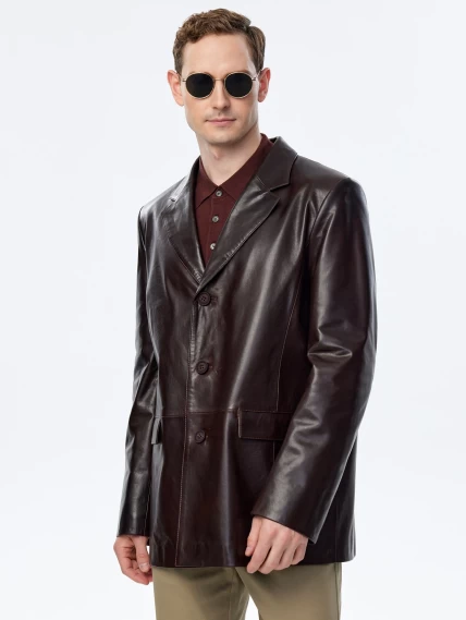 Кожаный пиджак премиум класса для мужчин 557, коричневый, размер 52, артикул 29680-5