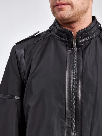 Текстильная мужская куртка бомбер с кожаными отделками 07210, черная, размер 50, артикул 40930-4