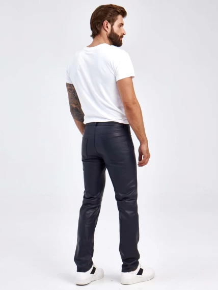 Мужские брюки из натуральной кожи премиум класса 01, синие, размер 48, артикул 120022-5