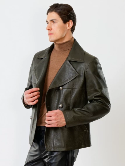 Кожаный комплект мужской: Куртка Клуб + Брюки 01, оливковый/черный, размер 48, артикул 140200-5