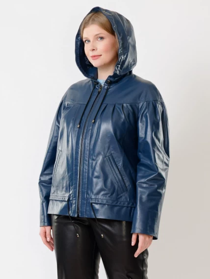 Кожаный комплект женский: Куртка 303 + Брюки 04, синий/черный, размер 50, артикул 111222-4