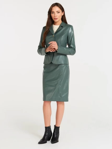 Кожаный женский пиджак 316рс, оливковый, размер 46, артикул 90250-3