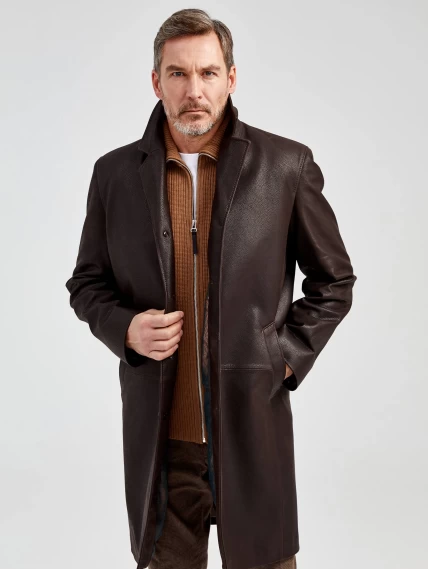 Мужской удлиненный кожаный пиджак премиум класса 22/1, коричневый DS, размер 50, артикул 29560-1