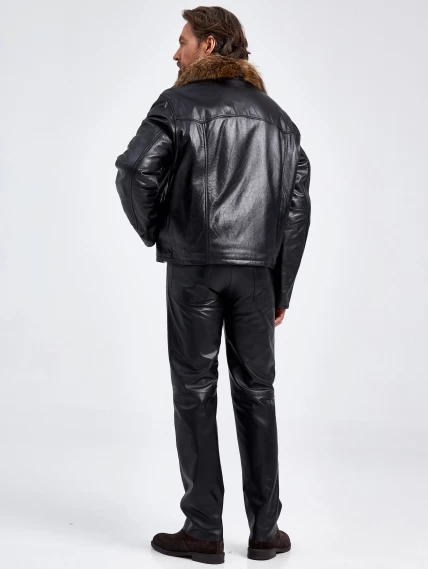 Зимняя двубортная мужская кожаная куртка с воротником меха енота Mafia/New, черная, размер 56, артикул 40810-6