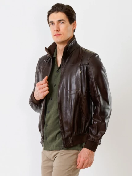 Кожаная куртка бомбер мужская премиум класса 521, коричневая, размер 50, артикул 27891-5