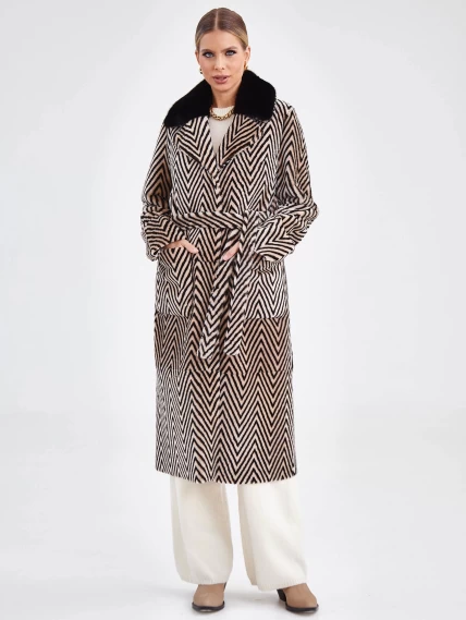 Двустороннее женское пальто с воротником из меха норки премиум класса 2003, бежевое, размер 48, артикул 25490-6
