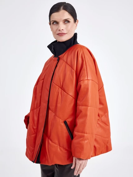 Утепленная женская кожаная куртка оверсайз премиум класса 3022, оранжевая, размер 44, артикул 23350-1