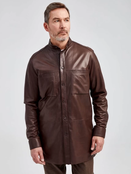 Рубашка из натуральной кожи премиум класса для мужчин 01, коричневая, размер 48, артикул 130021-0