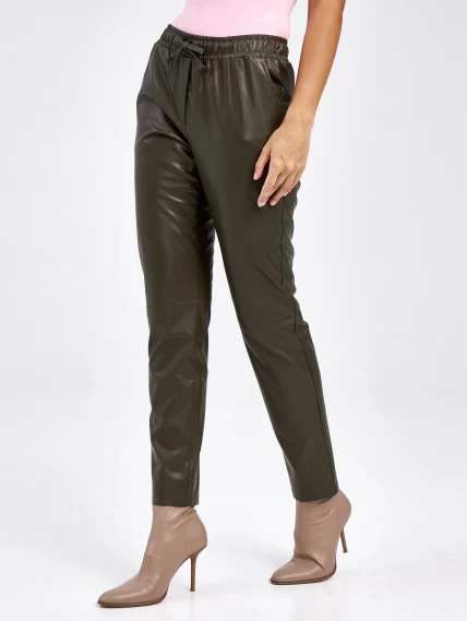 Женские кожаные брюки из экокожи 4616637, хаки, размер 44, артикул 85650-6