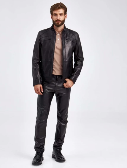 Короткая кожаная куртка для мужчин 519, черная, размер 50, артикул 29200-1