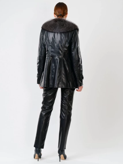 Кожаная утепленная женская куртка с мехом енота 372ш, черная, размер 50, артикул 23650-4