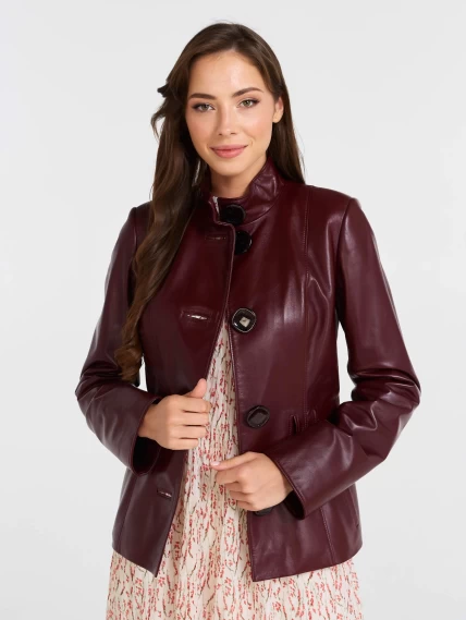 Кожаная женская куртка с поясом 334, бордовая, размер 44, артикул 90521-1
