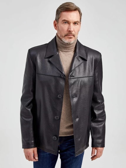 Короткий мужской кожаный пиджак 20с дом, черный, размер 52, артикул 28991-0