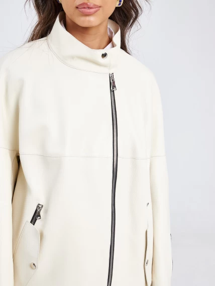 Модное женское кожаное пальто на молнии премиум класса 3041, белое, размер 46, артикул 63410-4