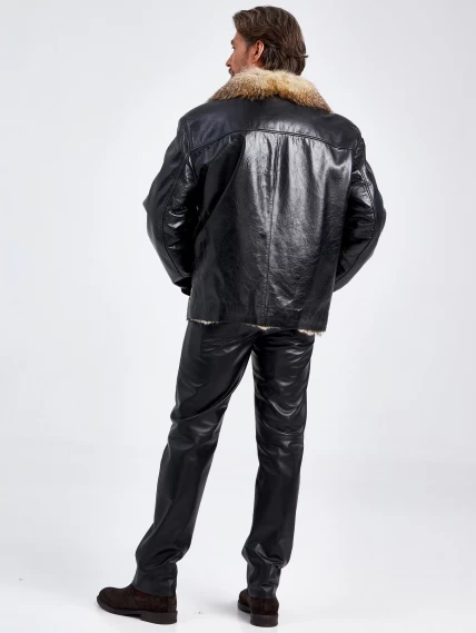 Зимняя мужская кожаная куртка на подкладке из меха лисицы Antonio, черная, размер 56, артикул 40820-2