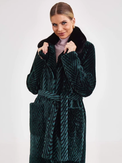 Двустороннее женское пальто с воротником из меха норки премиум класса 2003, зеленое, размер 46, артикул 25480-3