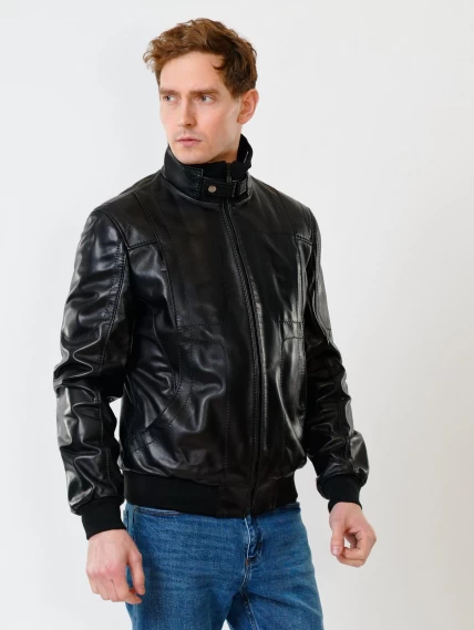 Кожаная куртка бомбер мужская премиум класса 521, черная, размер 48, артикул 28550-0