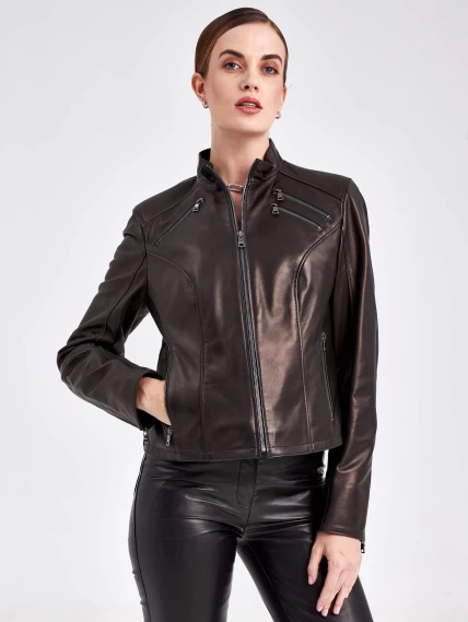 Кожаная куртка женская 3004, черная, размер 48, артикул 23060-6