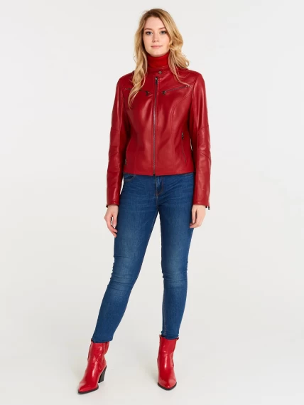 Кожаная куртка женская 399, красная, размер 52, артикул 18370-3