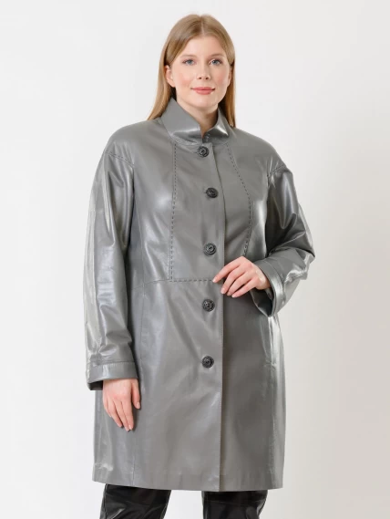 Кожаное пальто женское 378, серое, размер 50, артикул 91262-5