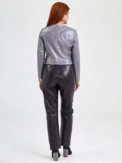 Кожаный комплект женский: Куртка 389 + Брюки 03, серый/черный, размер 42, артикул 111117-2