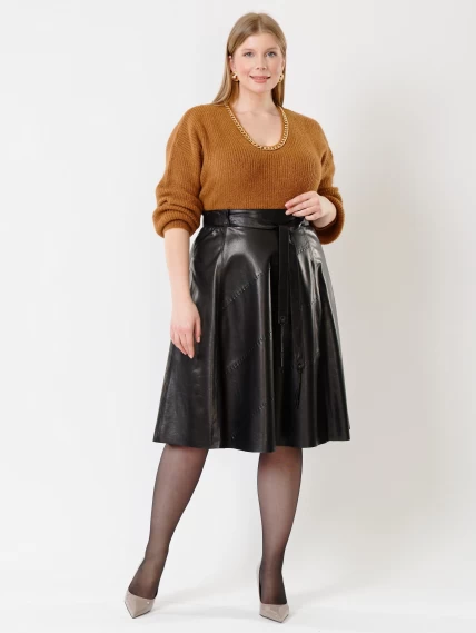 Кожаная расклешенная юбка из натуральной кожи 01рс, черная, размер 48, артикул 85461-3