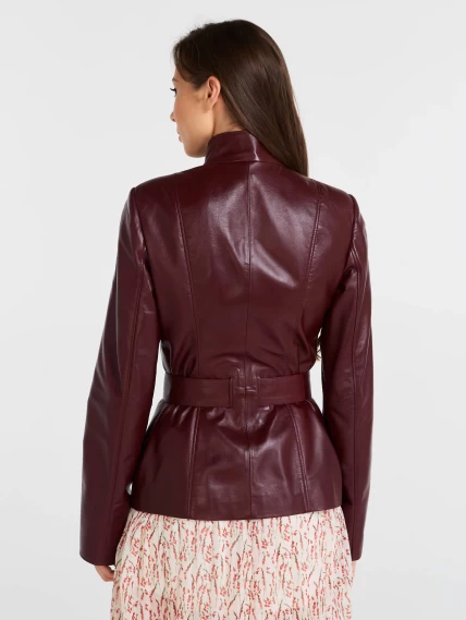 Кожаная женская куртка с поясом 334, бордовая, размер 44, артикул 90521-4