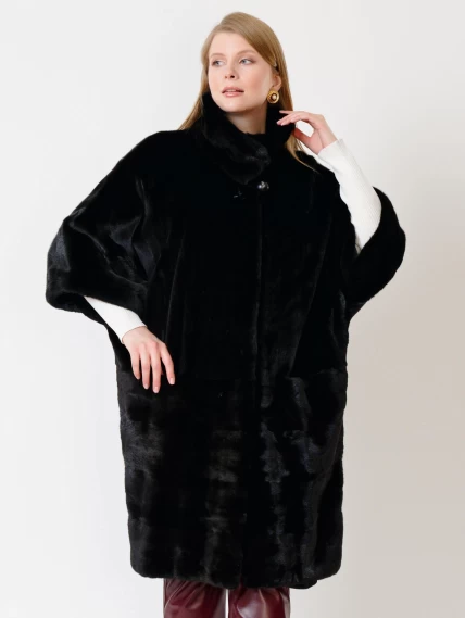 Пальто из меха норки женское 402, рукав 3/4, черное, размер 48, артикул 32760-6