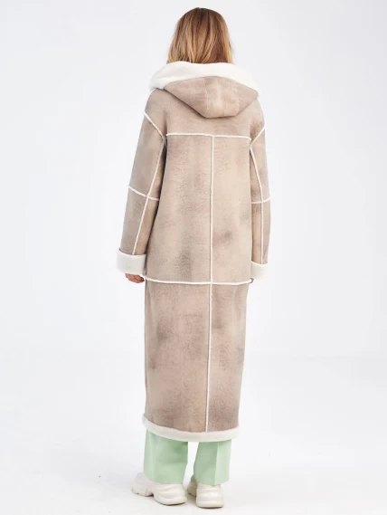 Женское длинное пальто оверсайз с капюшоном из меховой овчины премиум класса 2021, бежевое, размер 44, артикул 63900-6
