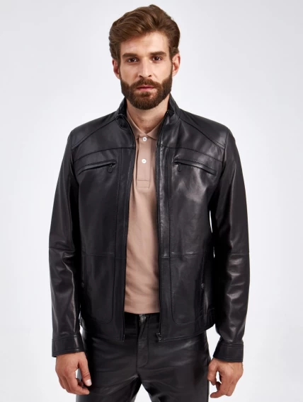 Короткая кожаная куртка для мужчин 519, черная, размер 50, артикул 29200-3