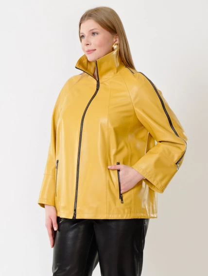 Кожаная женская куртка оверсайз 385, желтая, размер 50, артикул 91331-1