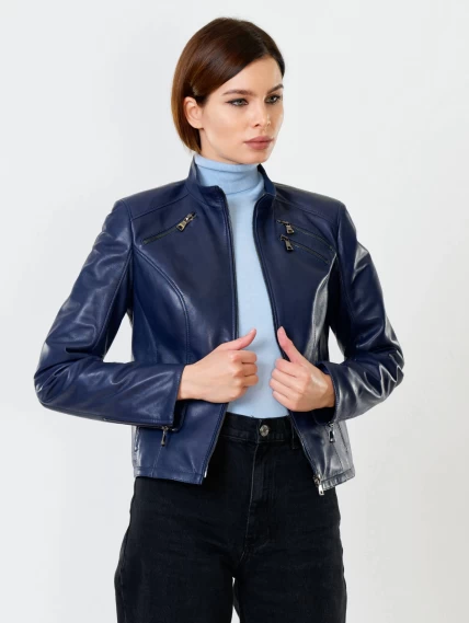 Кожаная куртка женская 3004, синяя, размер 44, артикул 91020-5