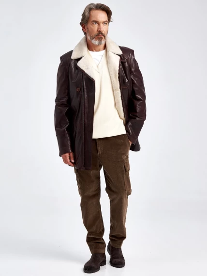 Зимняя мужская кожаная куртка на подкладке из овчины 5449, коричневая, размер 58, артикул 40620-1