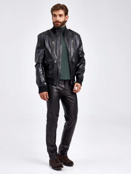 Кожаная куртка бомбер мужская Роми М, черная, размер 50, артикул 29410-1