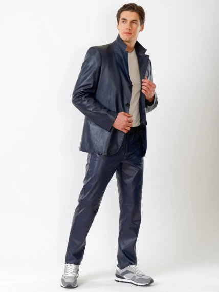 Кожаный костюм мужской: Пиджак 543 + Брюки 01, синий, размер 48, артикул 140150-6