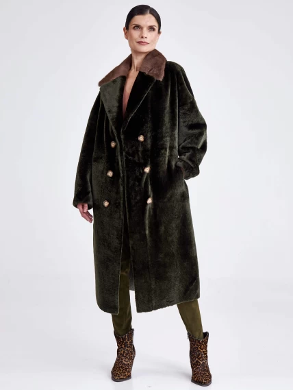 Женское двустороннее пальто из меховой овчины с норковым воротником премиум класса 2017, хаки, размер 44, артикул 13760-5
