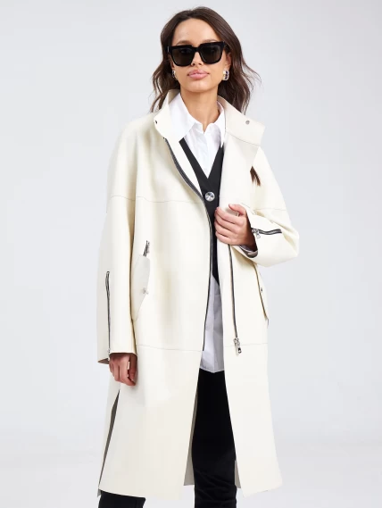 Модное женское кожаное пальто на молнии премиум класса 3041, белое, размер 46, артикул 63410-0