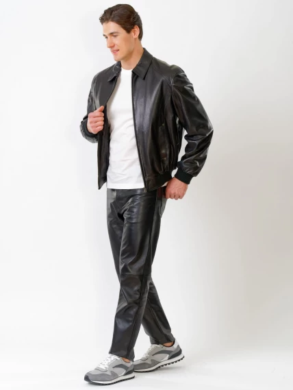 Кожаный комплект мужской: Куртка Мауро + Брюки 01, черный, размер 48, артикул 140220-1