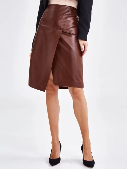 Женская кожаная юбка миди из натуральной кожи 15, табачная, размер 48, артикул 85890-3