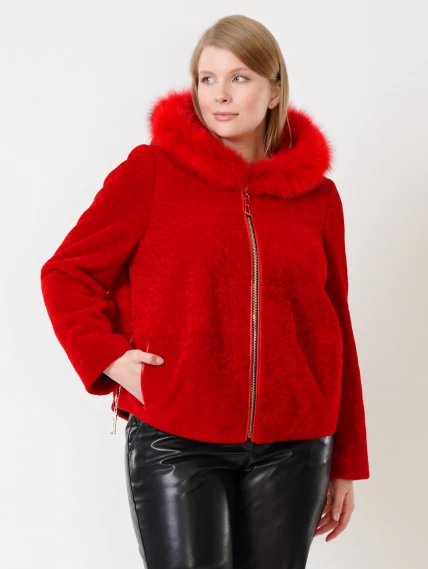 Демисезонный комплект женский: Куртка из астрагана 48мех + Брюки 03, красный/черный, размер 46, артикул 111289-4